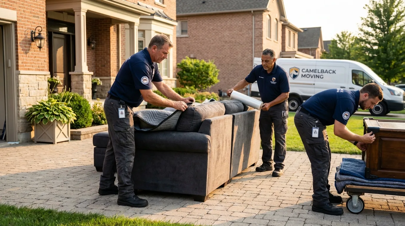 Large estate moving crew wrapping furniture in Fairview, OR