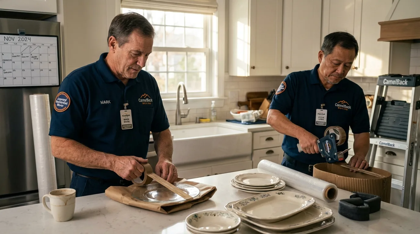 Professional crew packing kitchen dishware in Fairview, OR